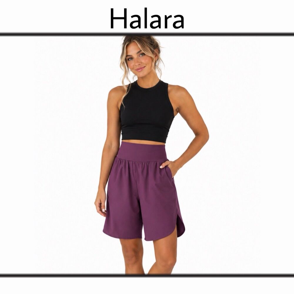 Halara Breezeful High Waisted Tummy Control Quick Dry Shorts Small Purple